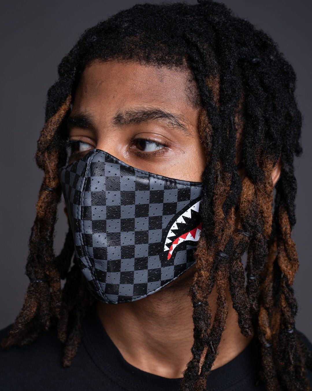 SHARKS IN PARIS (GRAY) VEGAN LEATHER FACE MASK