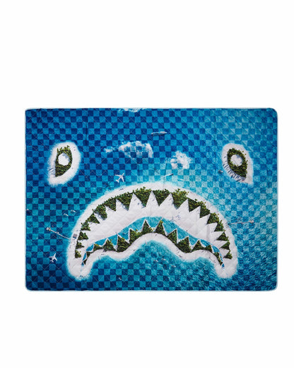 SHARK ISLAND PACKABLE BEACH MAT BLANKET WATER RESISTANT CONVERTIBLE TO