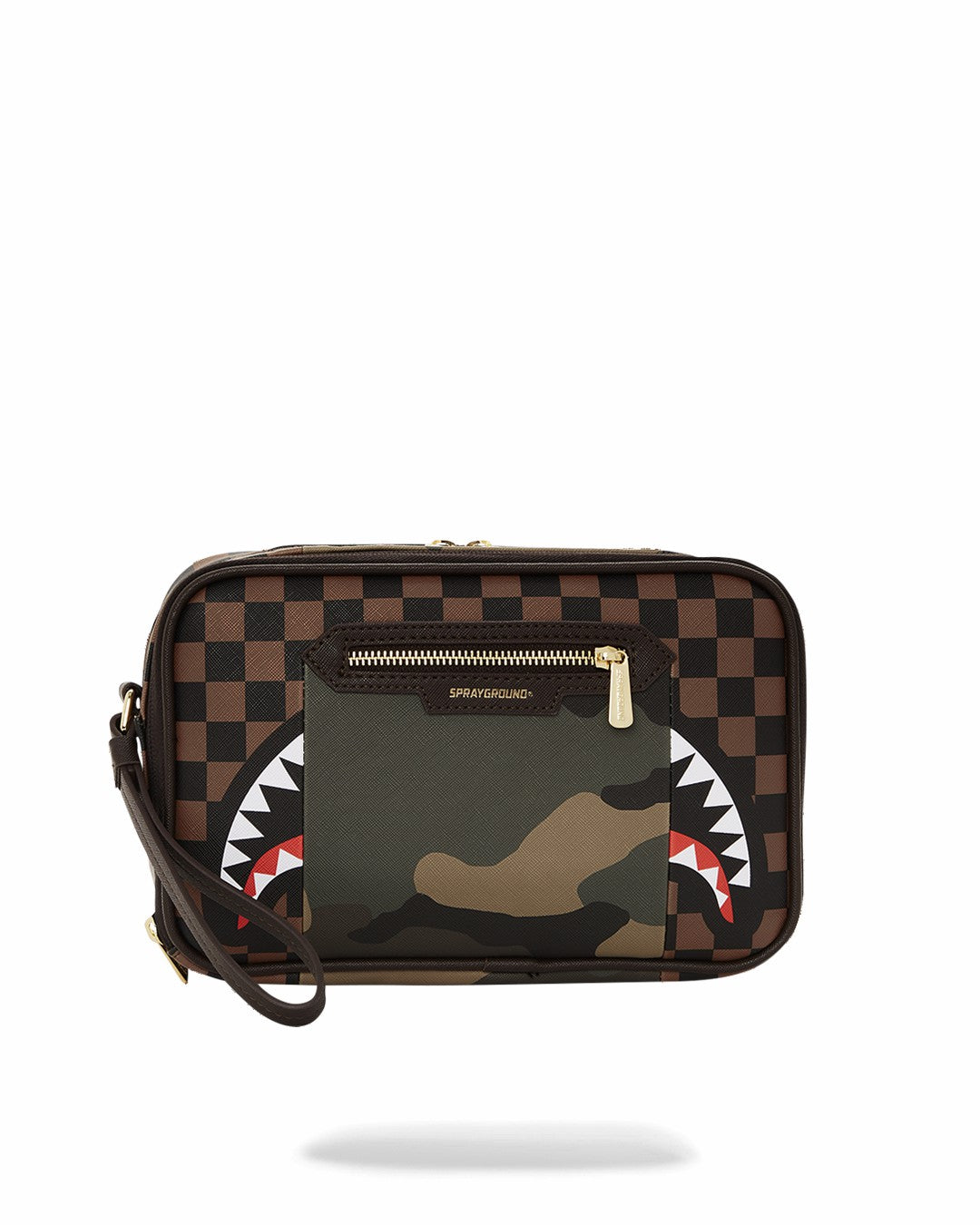 EXTERIOR GOLD ZIP POCKET SHARKS IN PARIS TOILETRY BRICKSIDE BAG