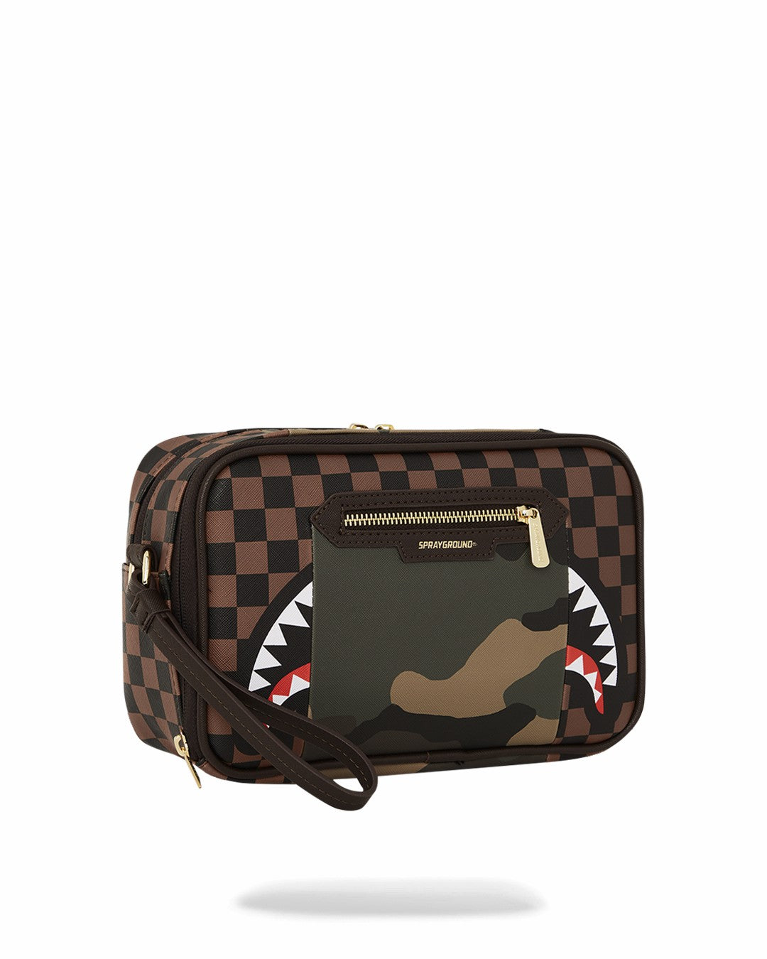 EXTERIOR GOLD ZIP POCKET SHARKS IN PARIS TOILETRY BRICKSIDE BAG