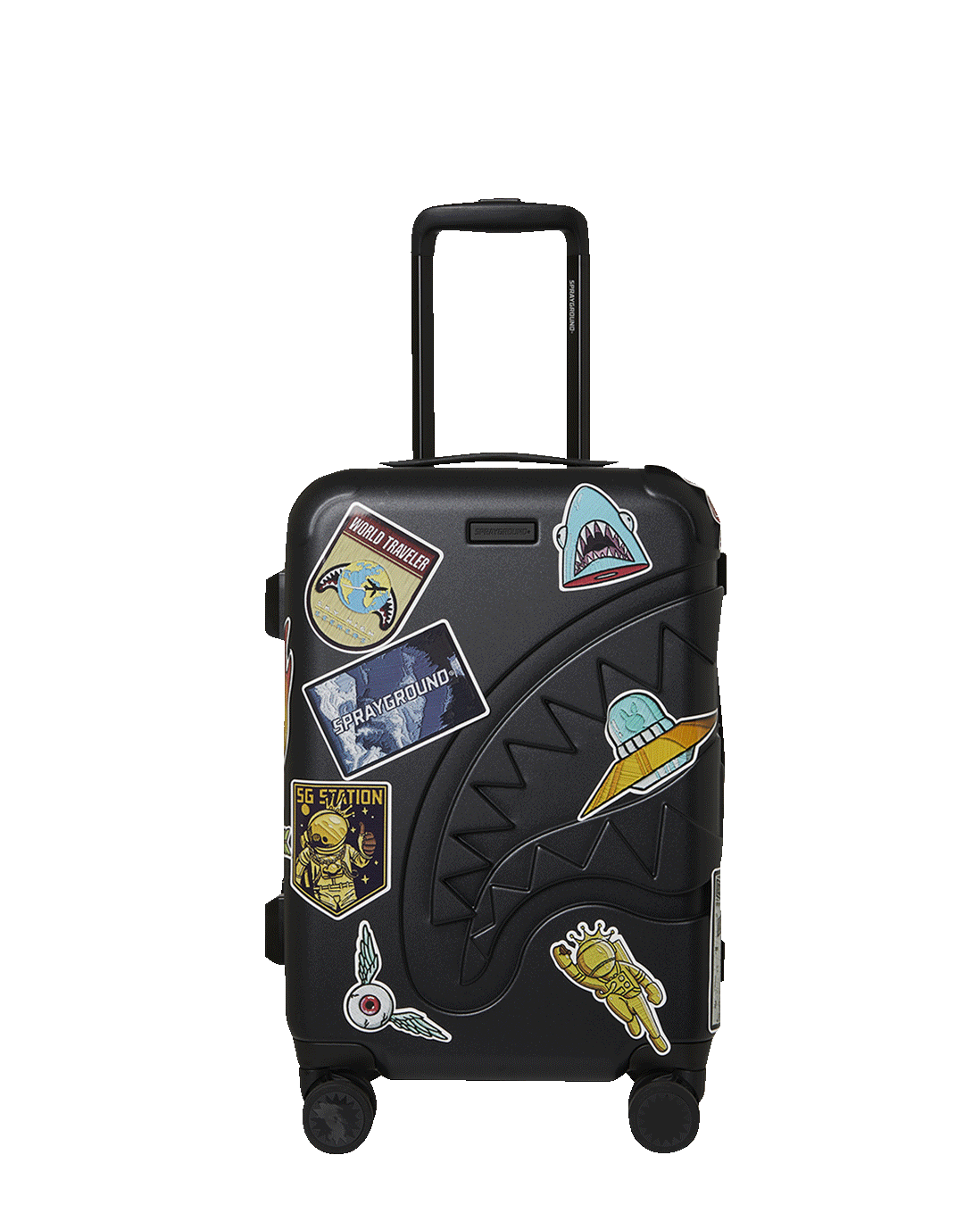 THE JOURNEY BEGINS SHARKITECTURE CARRY-ON LUGGAGE BLACK WITH EXTRA STI