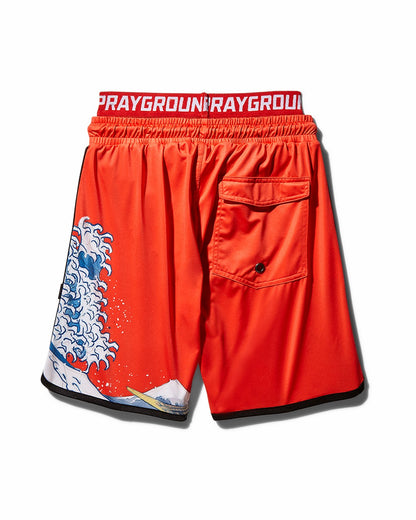 KIDS JAPAN WAVE SWIM TRUNKS (RED)