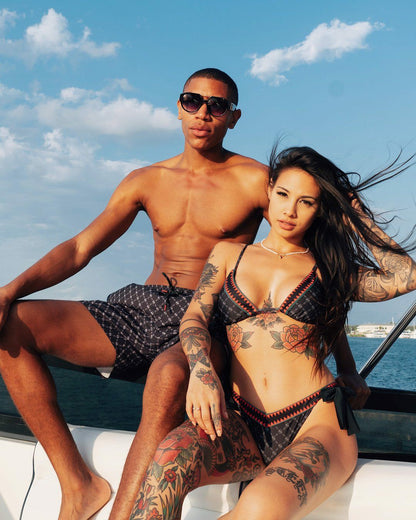 MIDNIGHT MONEY PATTERN SHOTO SWIM TRUNKS