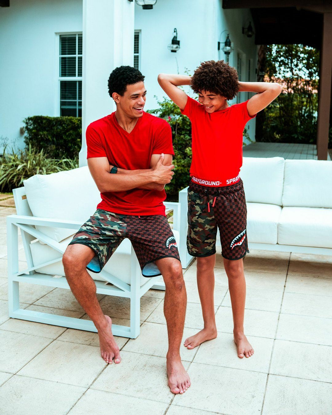 KIDS CHECKS & CAMO SWIM TRUNKS