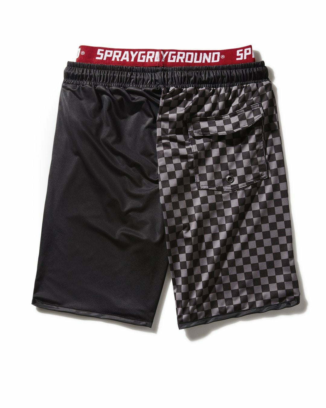 GREY CHECKERED SPLIT CORTO SWIM TRUNKS