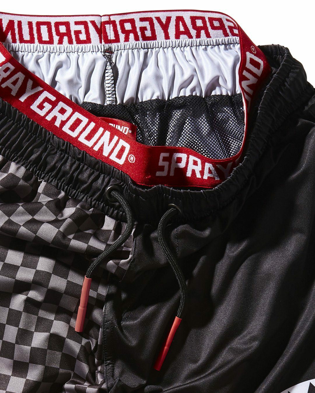GREY CHECKERED SPLIT CORTO SWIM TRUNKS