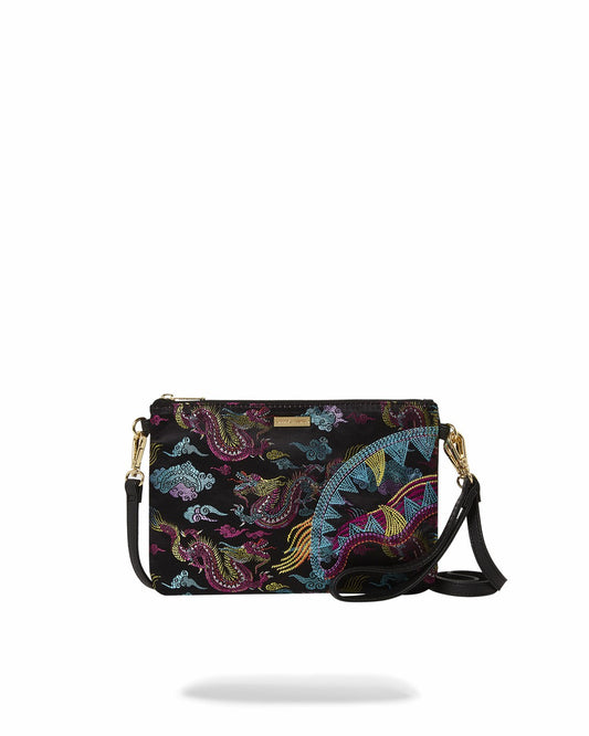 EMBROIDERED DRAGONS CROSSOVER CLUTCH