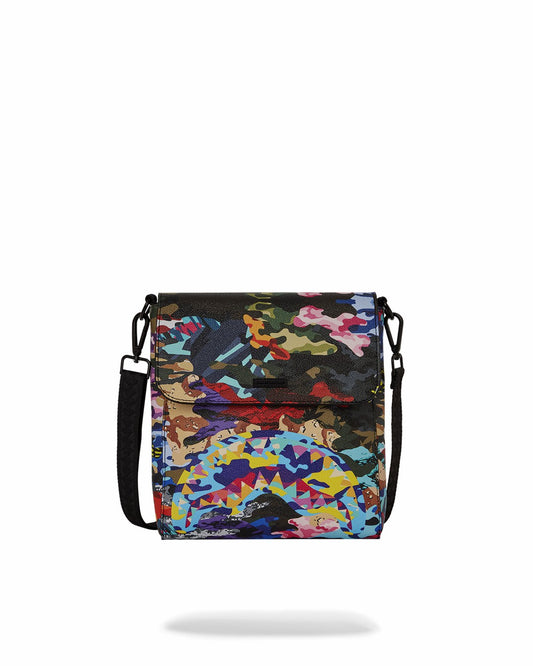 SLICED AND DICED CAMO MESSENGER SLING BAG
