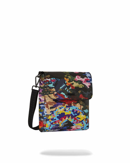 SLICED AND DICED CAMO MESSENGER SLING BAG