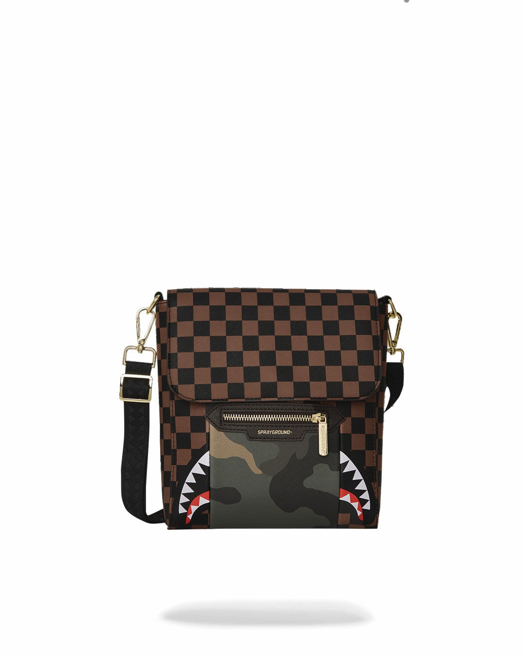 EXTERIOR GOLD ZIP POCKET SHARKS IN PARIS MESSENGER SLING BAG