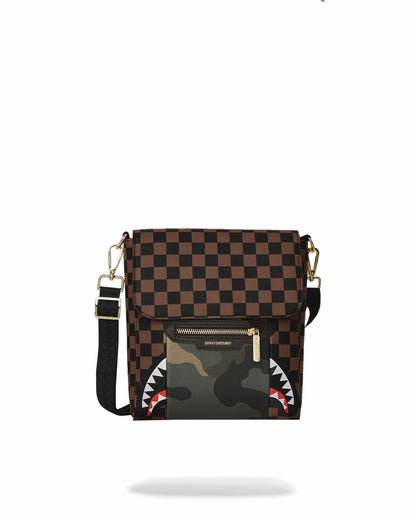 EXTERIOR GOLD ZIP POCKET SHARKS IN PARIS MESSENGER SLING BAG