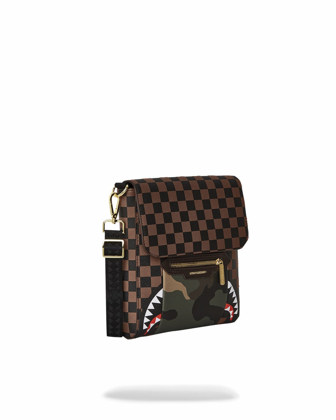 EXTERIOR GOLD ZIP POCKET SHARKS IN PARIS MESSENGER SLING BAG