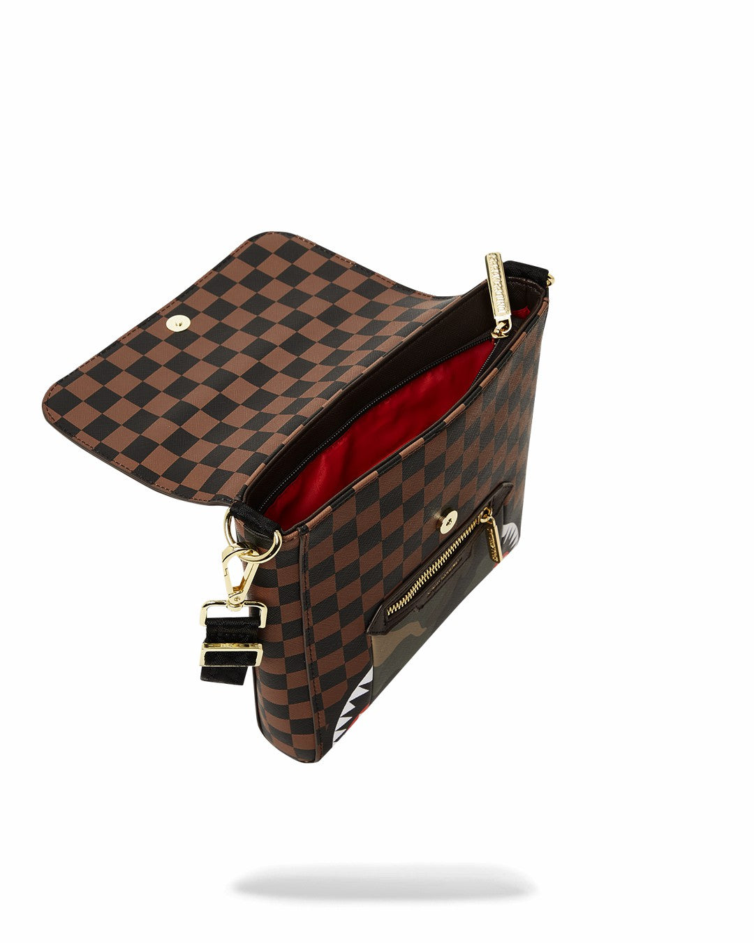 EXTERIOR GOLD ZIP POCKET SHARKS IN PARIS MESSENGER SLING BAG