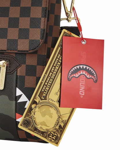 EXTERIOR GOLD ZIP POCKET SHARKS IN PARIS MESSENGER SLING BAG