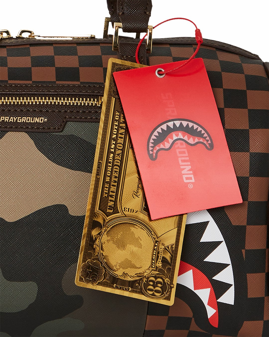 EXTERIOR GOLD ZIP POCKET SHARKS IN PARIS MINI DUFFLE