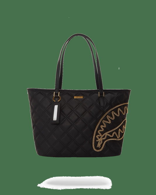 NOIR QUILT GOLD CHAIN SHARK TOTE