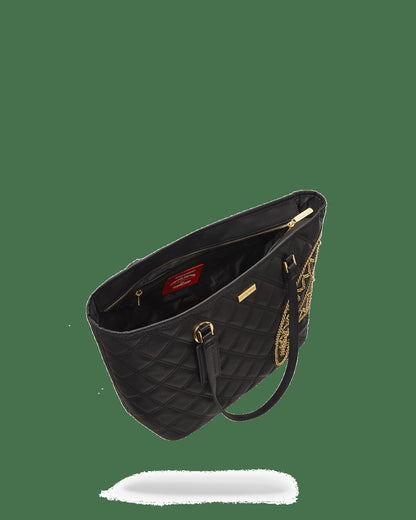 NOIR QUILT GOLD CHAIN SHARK TOTE
