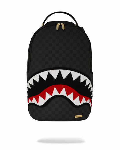 LIGHTS OUT SHARKS IN PARIS CHENILLE SHARK BACKPACK