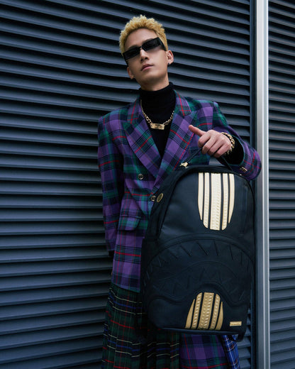 GOLD AND BLACK RACING STRIPES BACKPACK