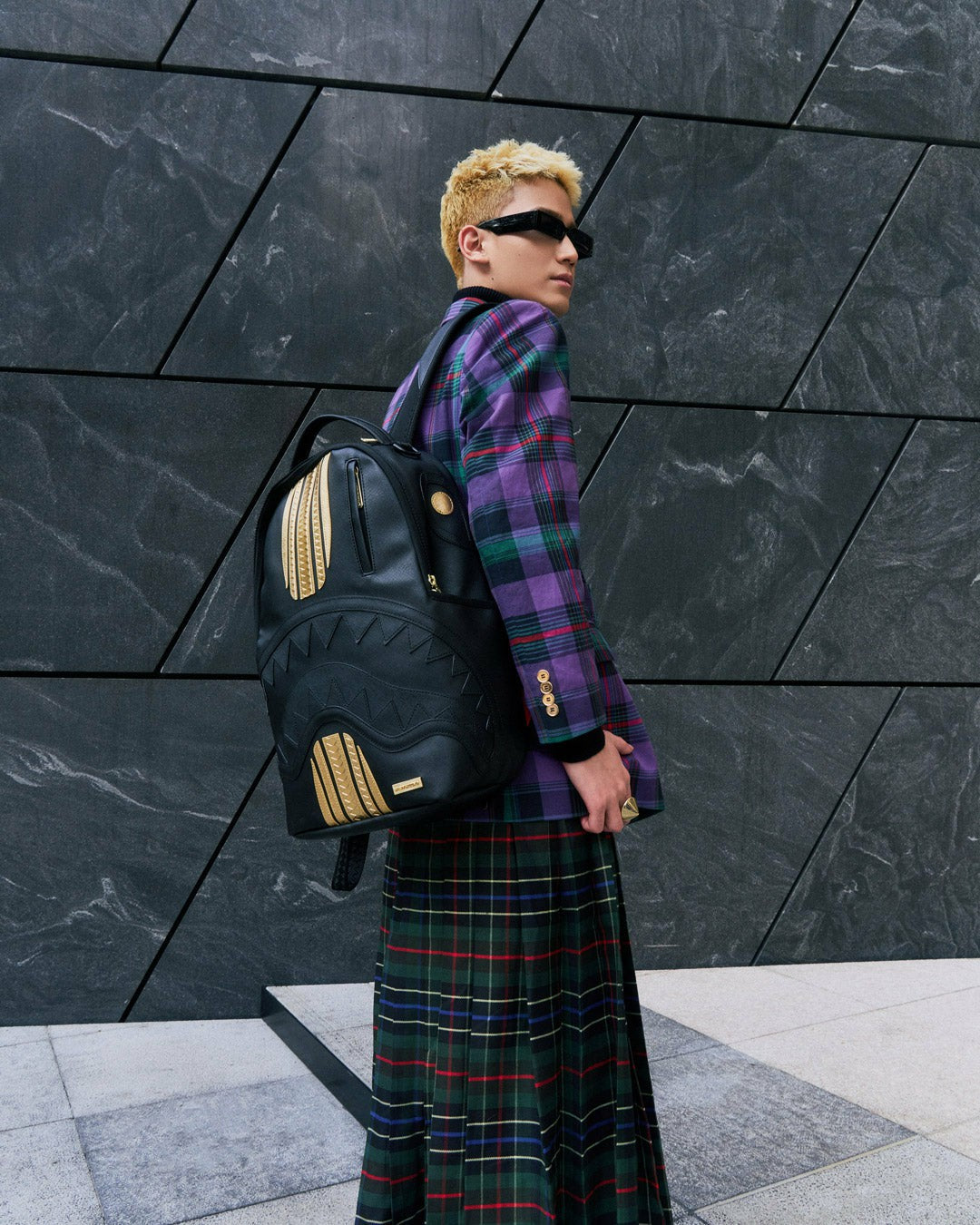 GOLD AND BLACK RACING STRIPES BACKPACK